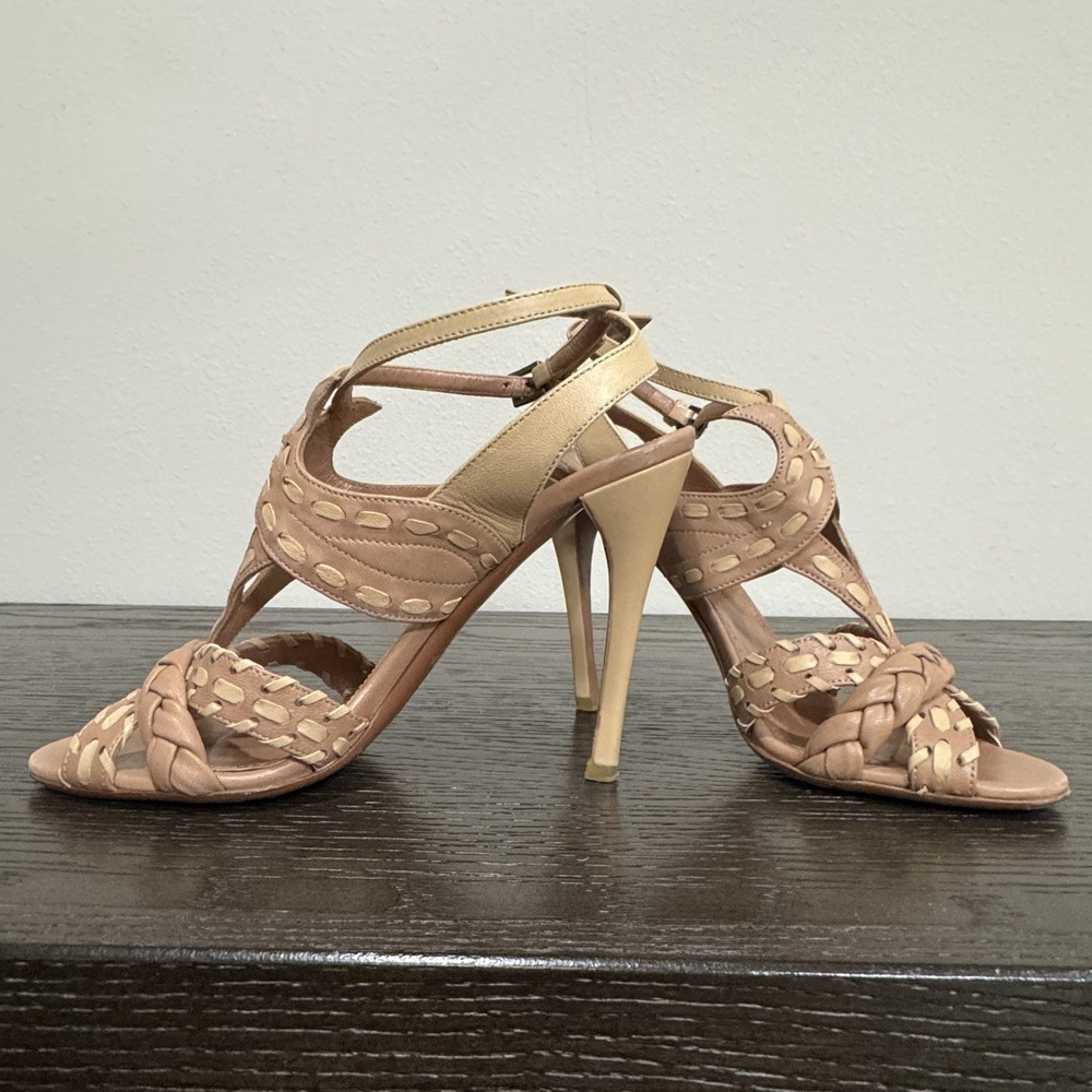 Alaia Leather Braided High Heel Sandals‎ Size 38.5 Tan Brown